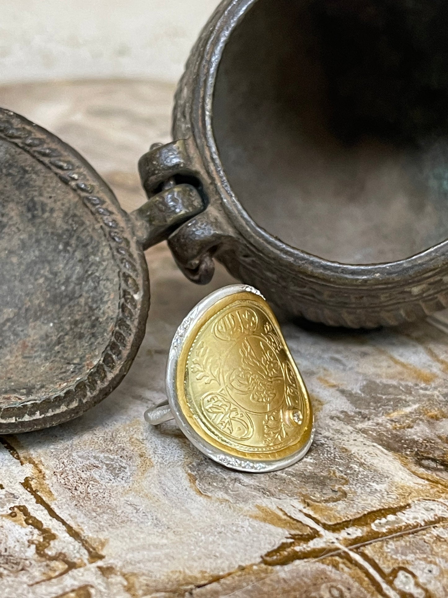 Antique gold coin ring