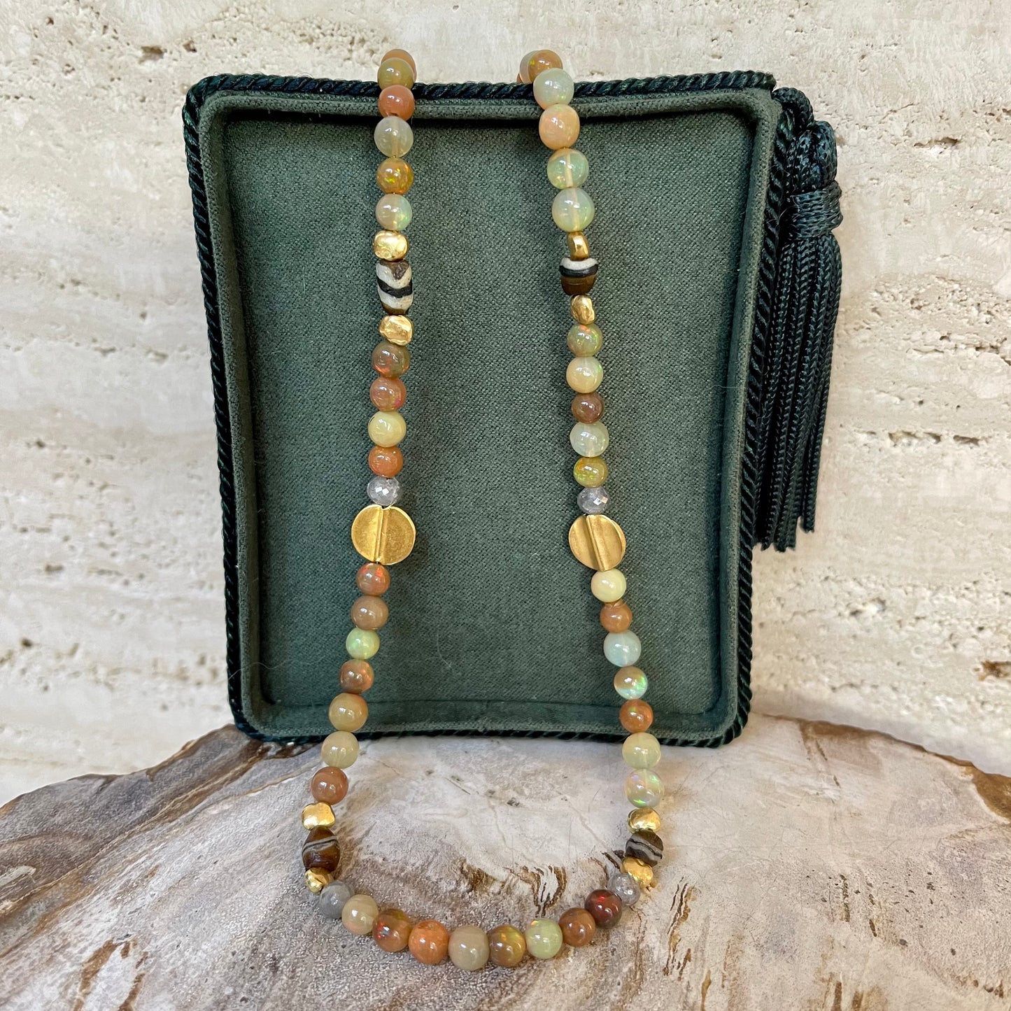 Ethiopian opal beaded necklace