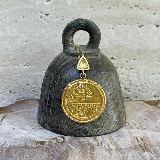 Antique gold coin and diamond pendant necklace