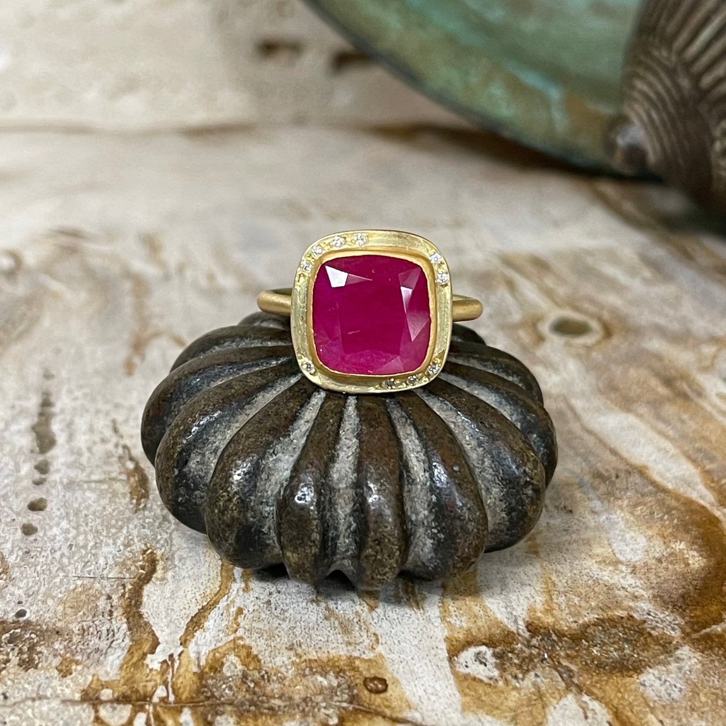 Ruby white diamond gold ring