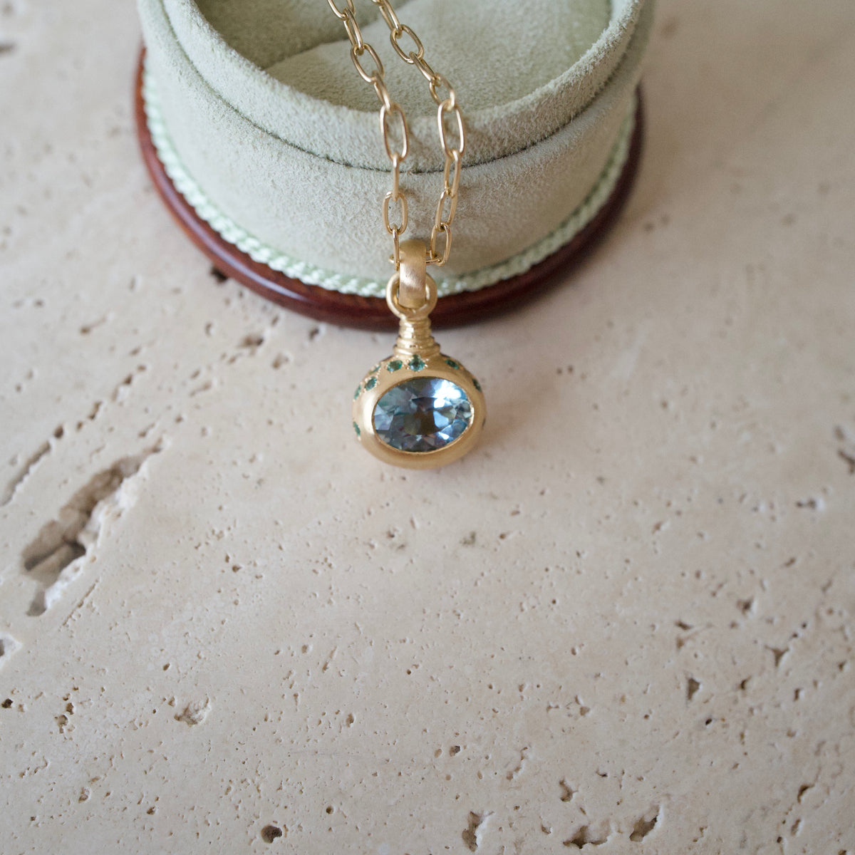 Aquamarine and emerald pendant necklace