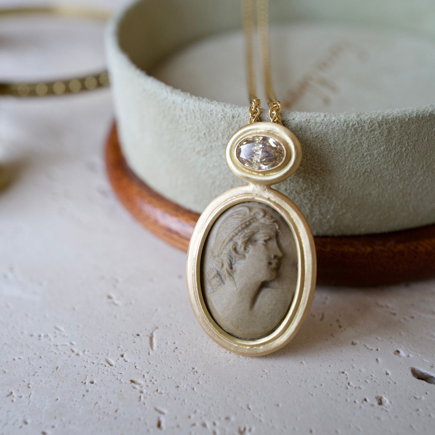 Antique cameo diamond pendant necklace