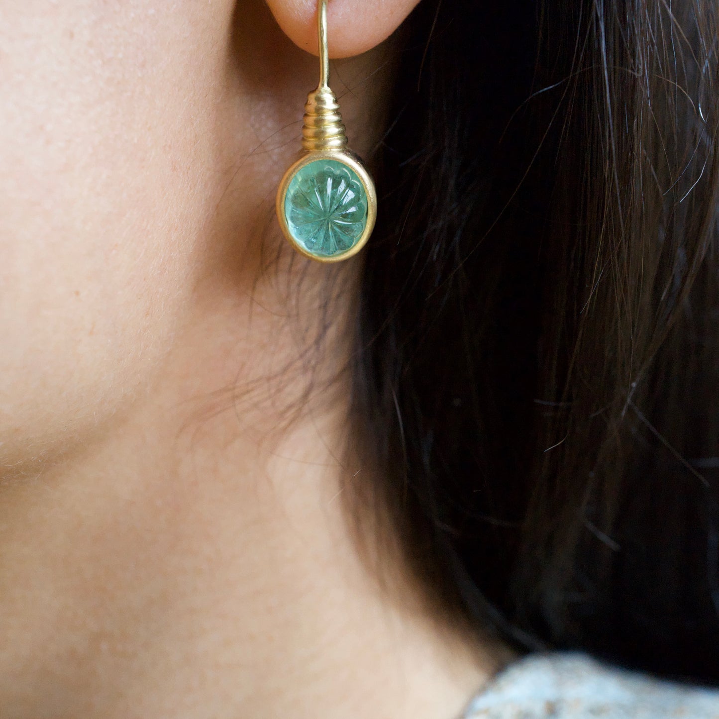 Carved emerald earrings