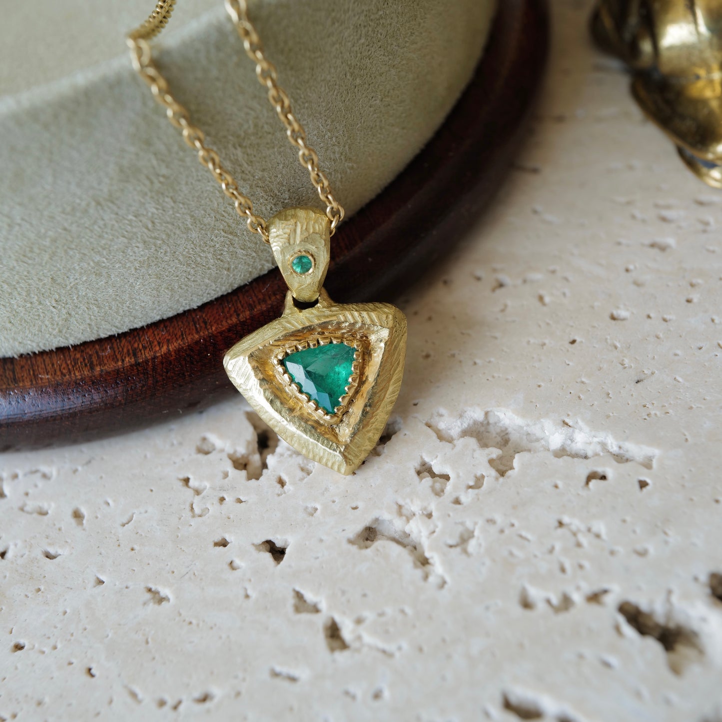 Trillion cut emerald pendant necklace