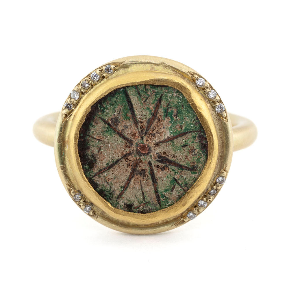 Antique coin and diamond ring
