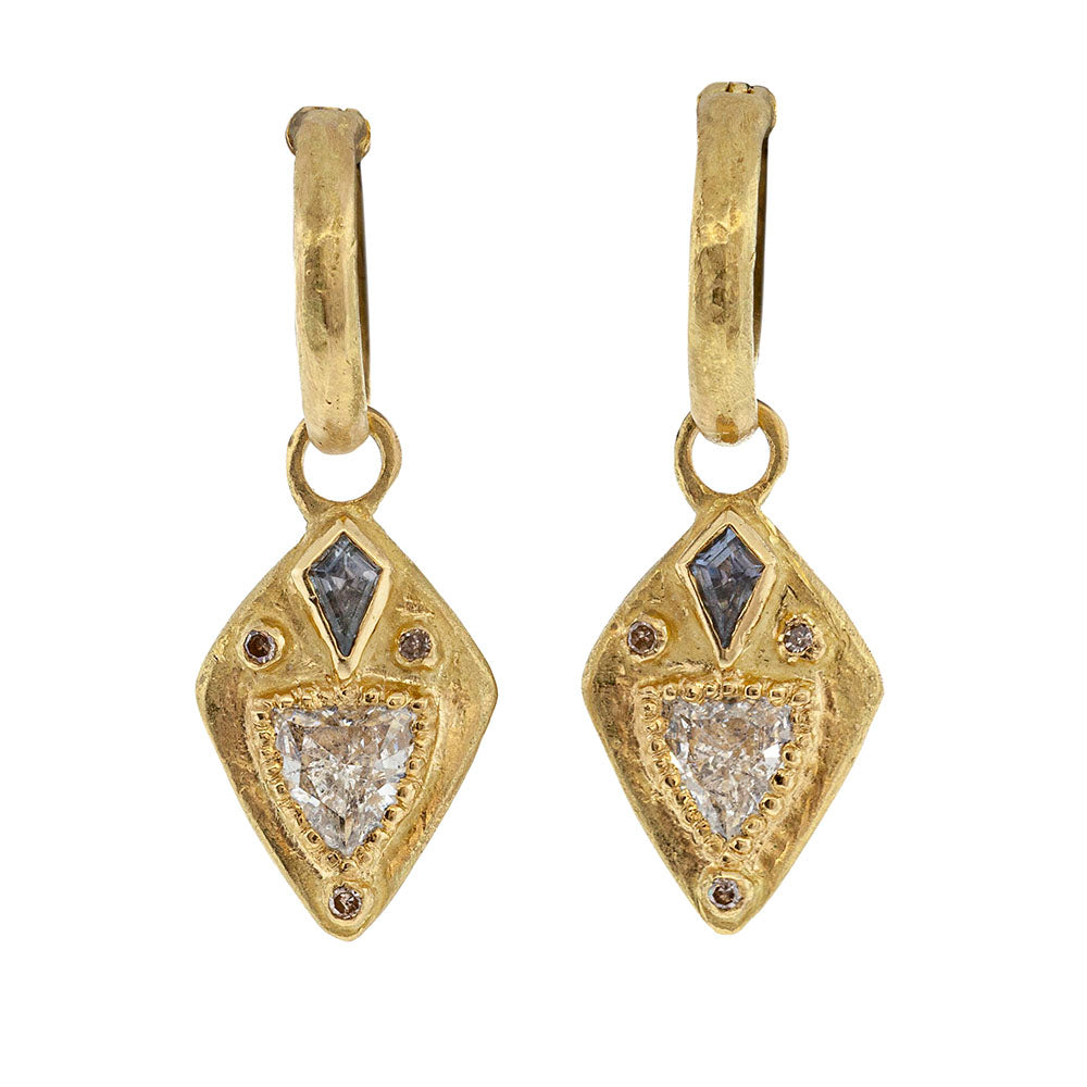 Diamond and sapphire shield earrings