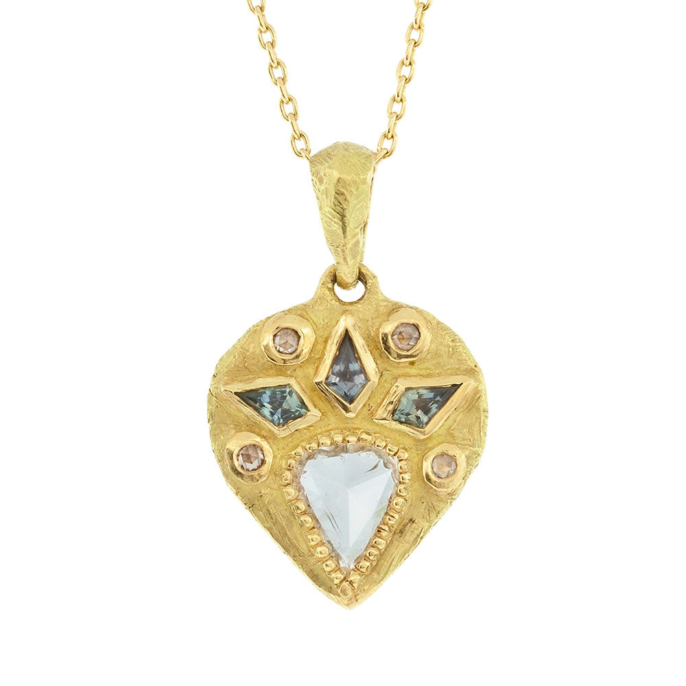 Diamond and sapphire shield pendant