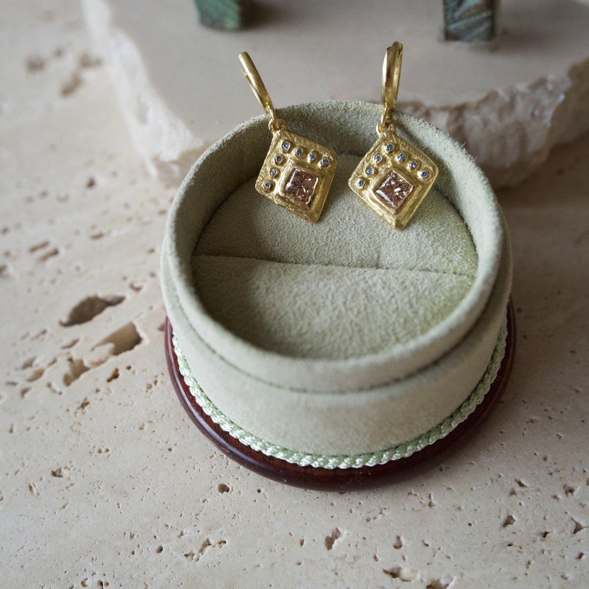 Cognac & Blue Diamond Earrings in Solid 18k Gold