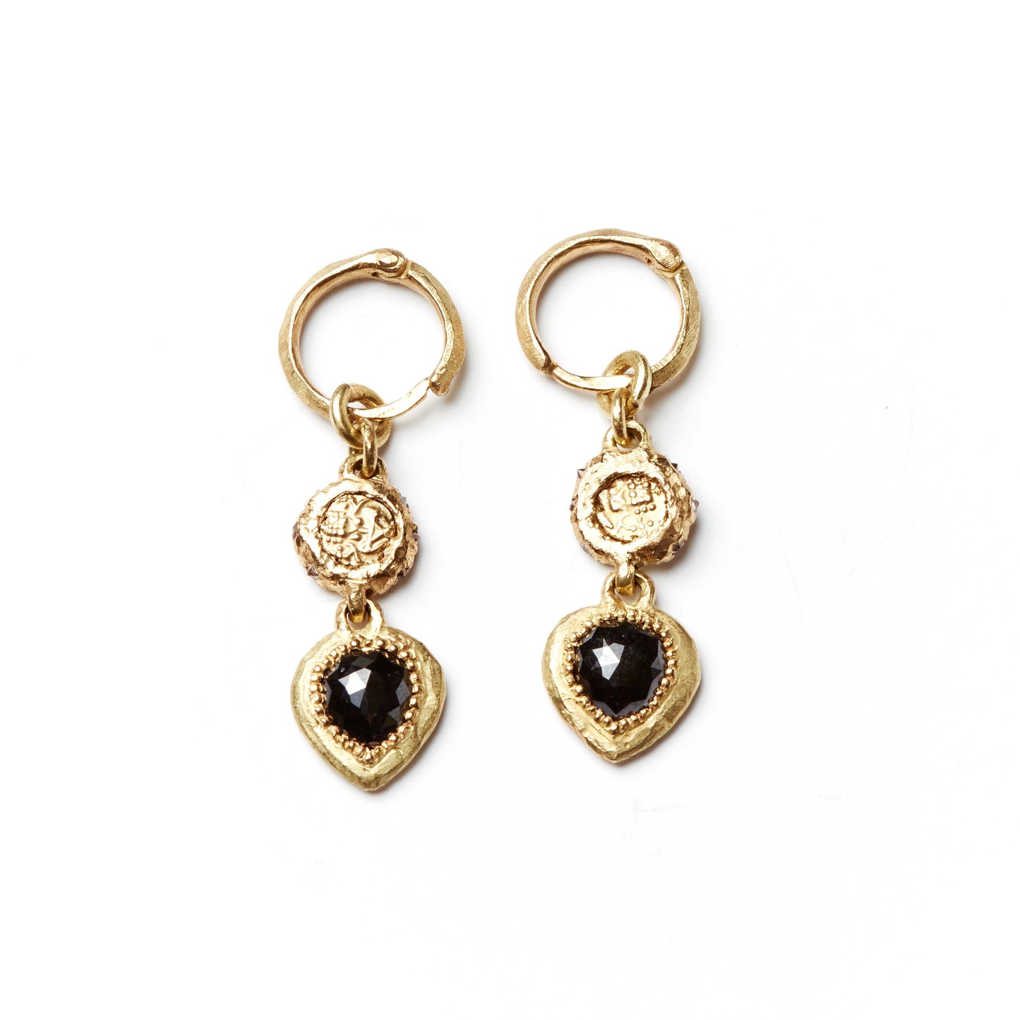 Antique coin and black diamond earrings