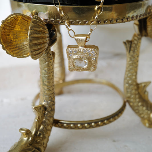 White rose cut diamond pendant necklace