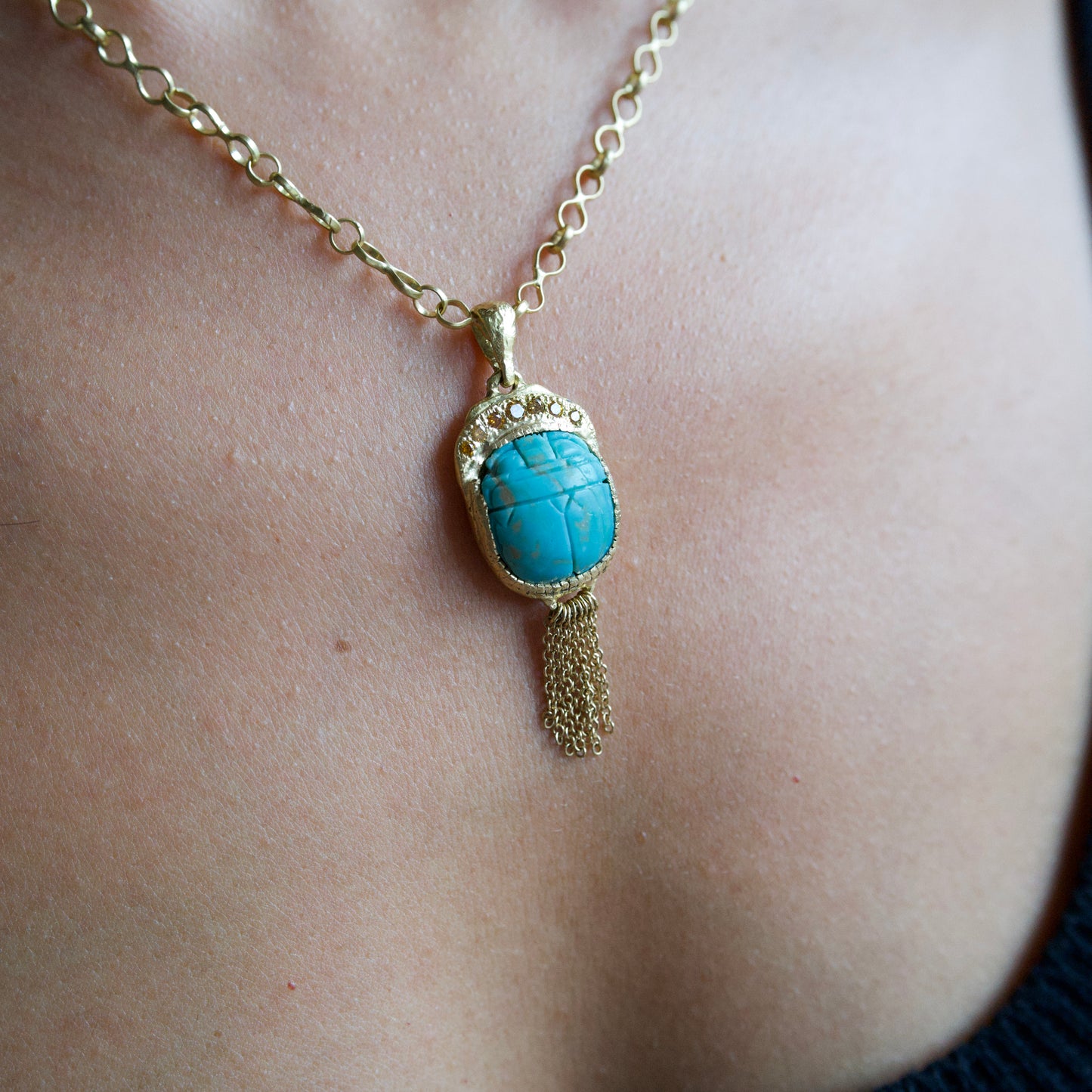 Turquoise scarab pendant necklace