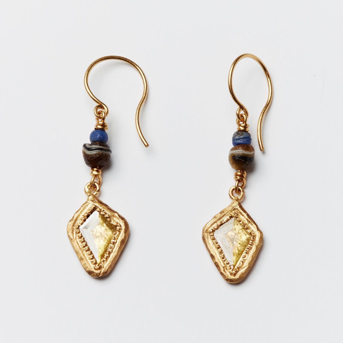 Sliced yellow diamond antique bead earrings