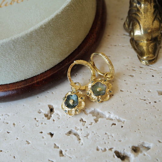 Carved tourmaline flower earrings