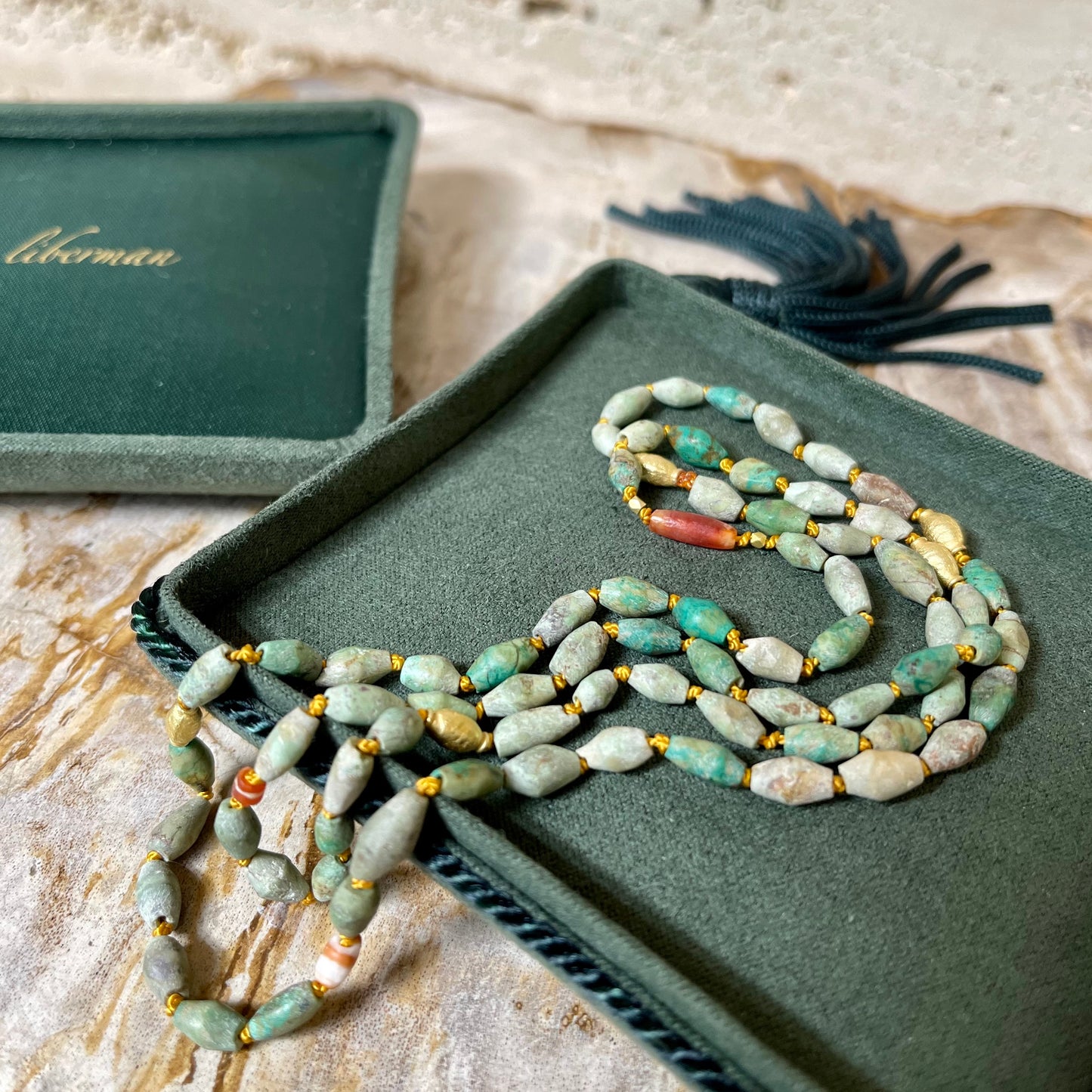 Turquoise and antique bead necklace