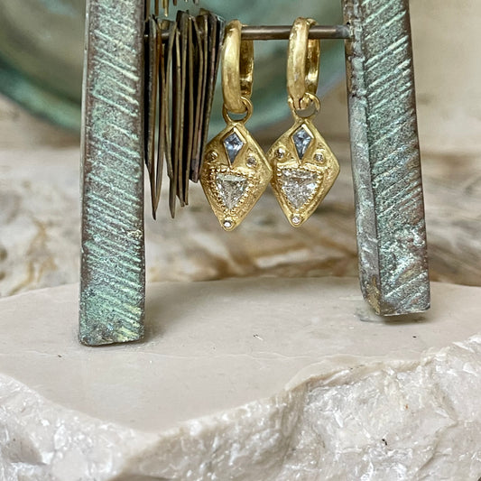 Diamond and sapphire shield earrings