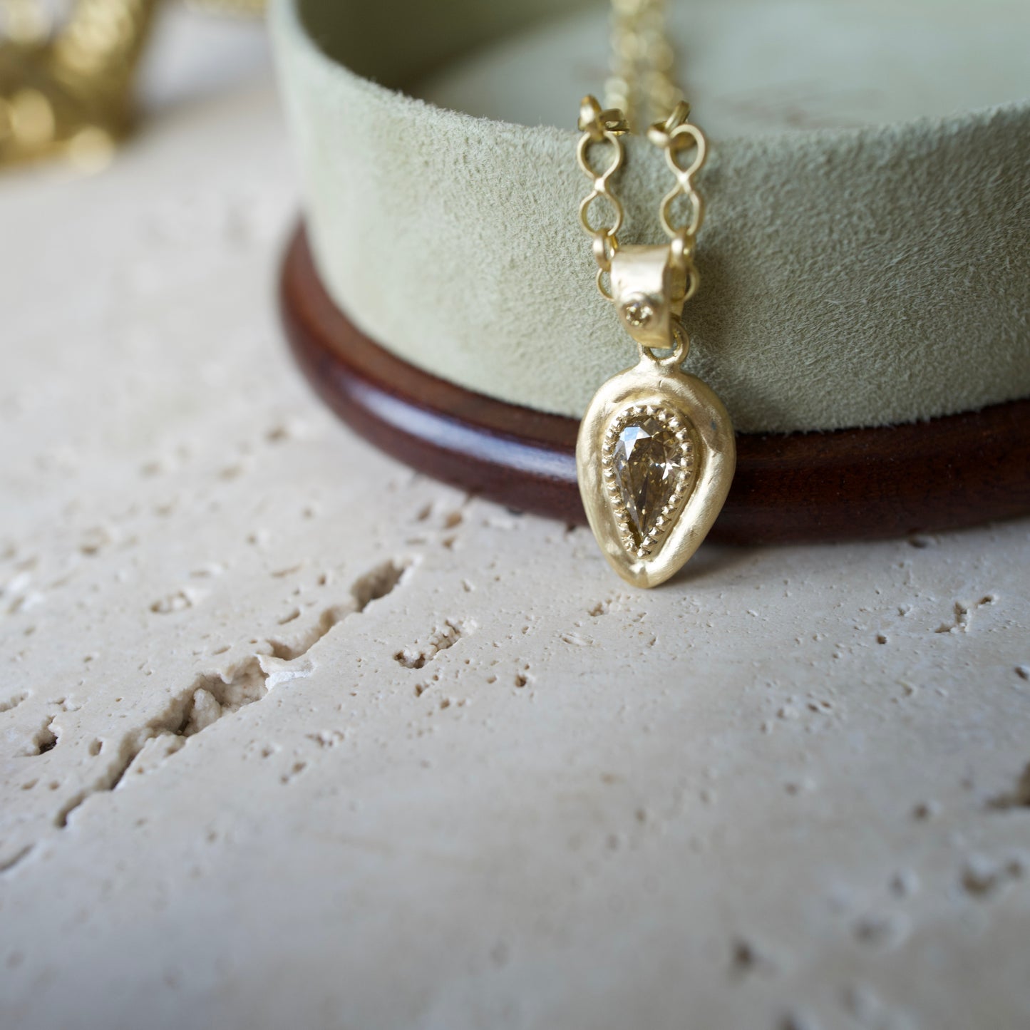 Pear Champagne Diamond Pendant Necklace in Solid 18k Gold