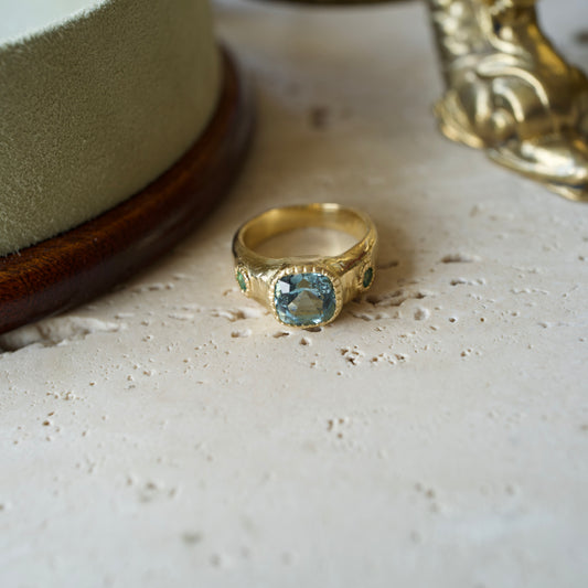 Aquamarine and emerald ring