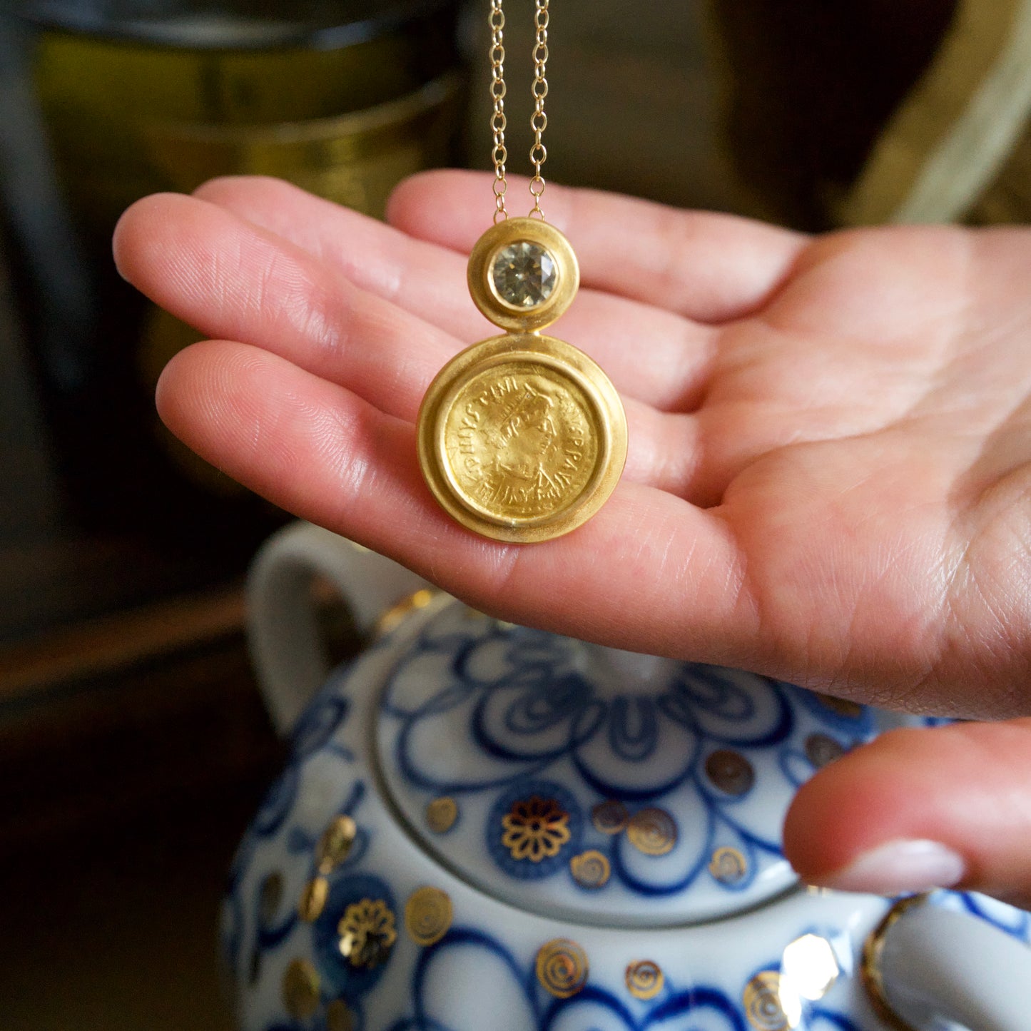 Antique Byzantine coin pendant necklace
