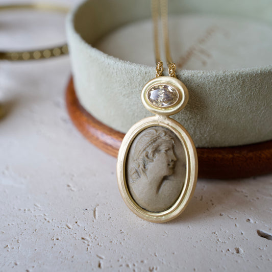 Antique cameo diamond pendant necklace