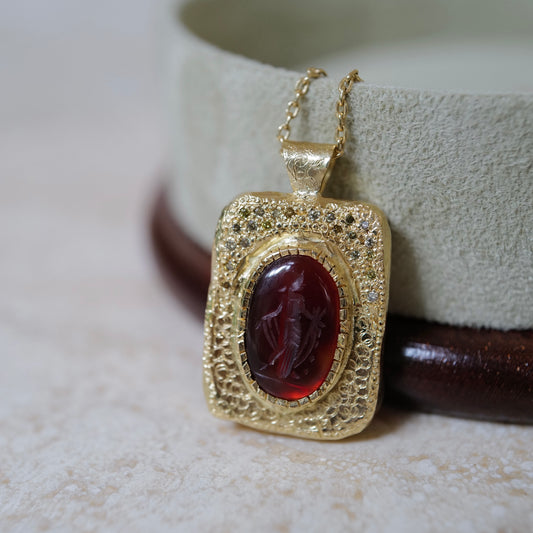 Carnelian intaglio pendant necklace