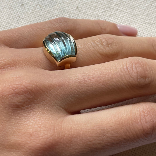 Carved aquamarine ring