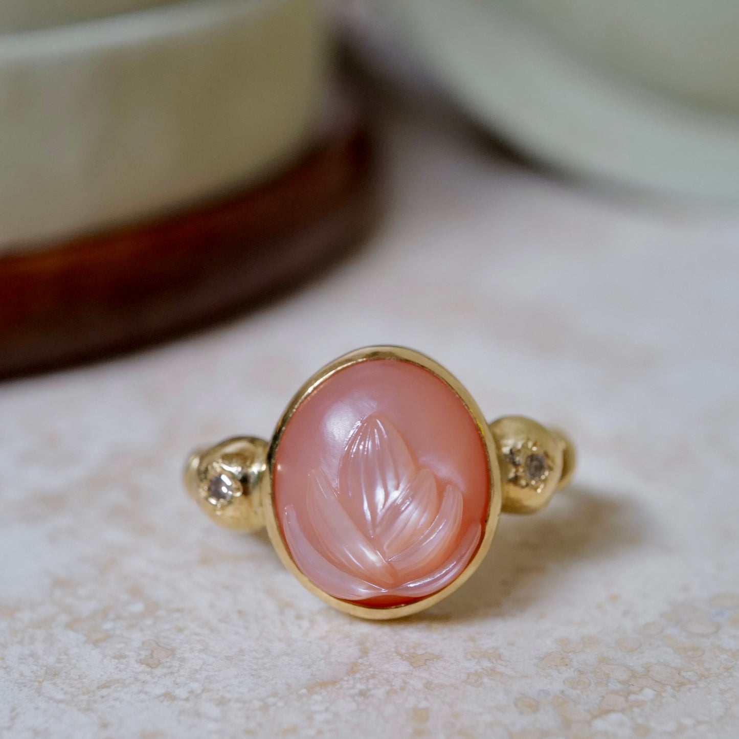 Carved moonstone ring