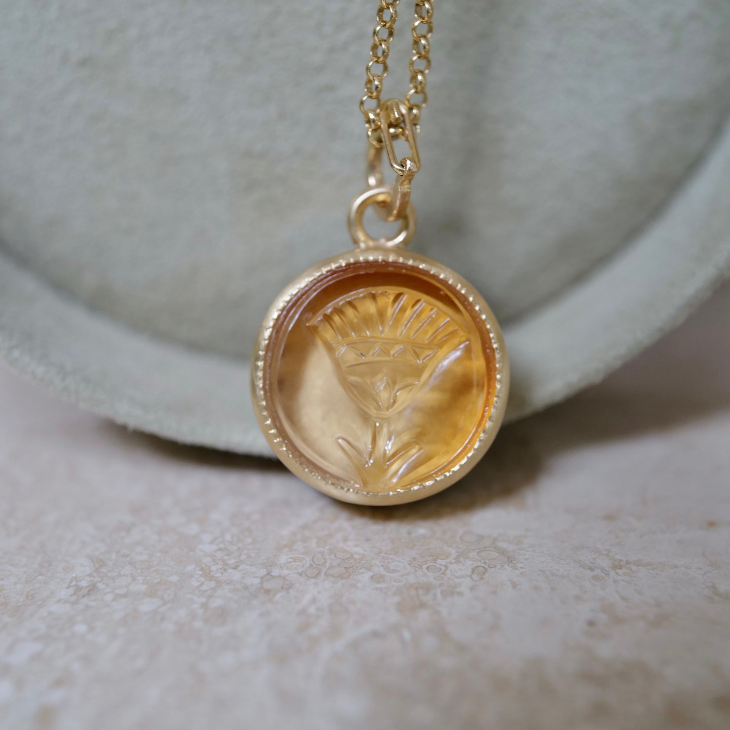 Carved citrine pendant necklace