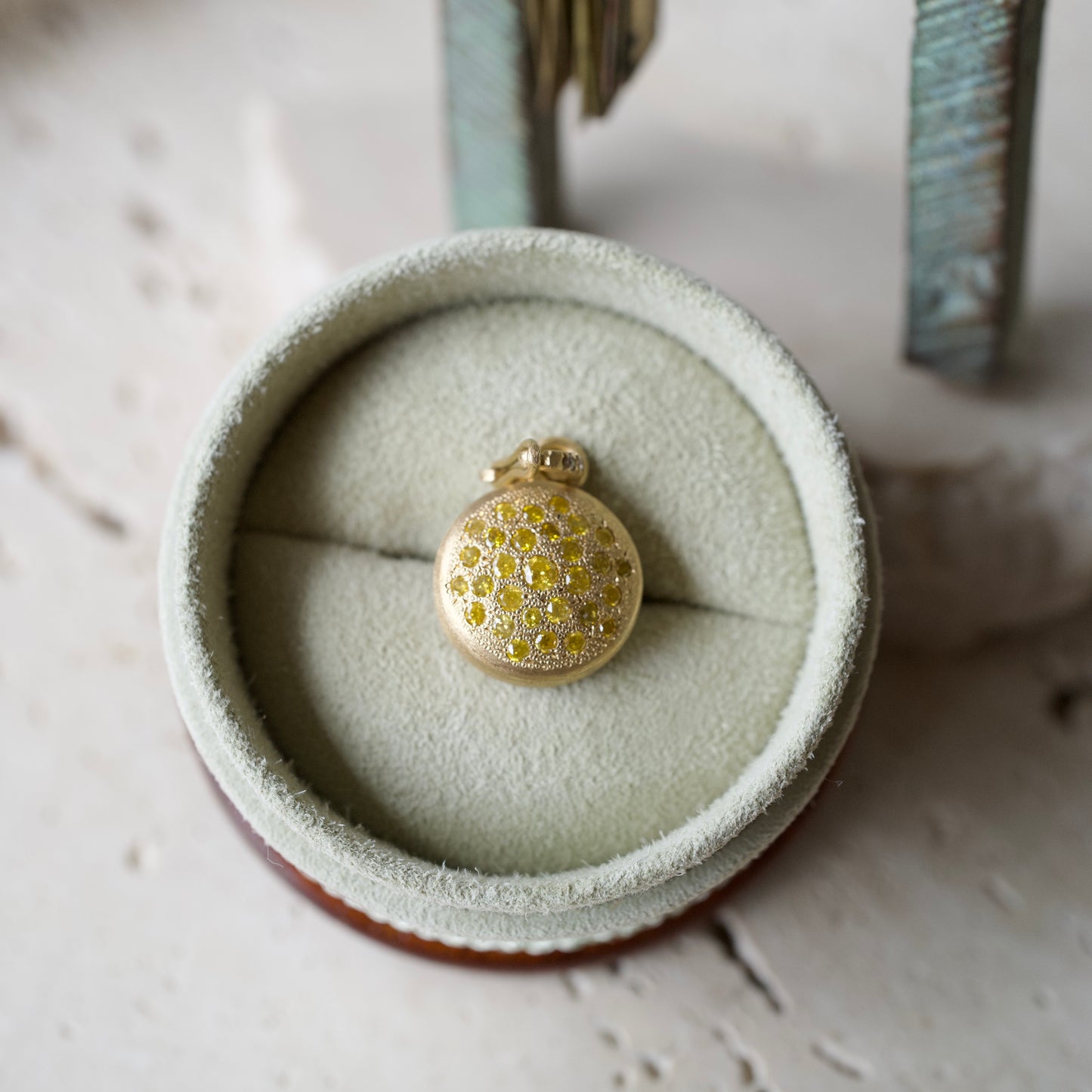 Carnelian and pave yellow diamond pendant