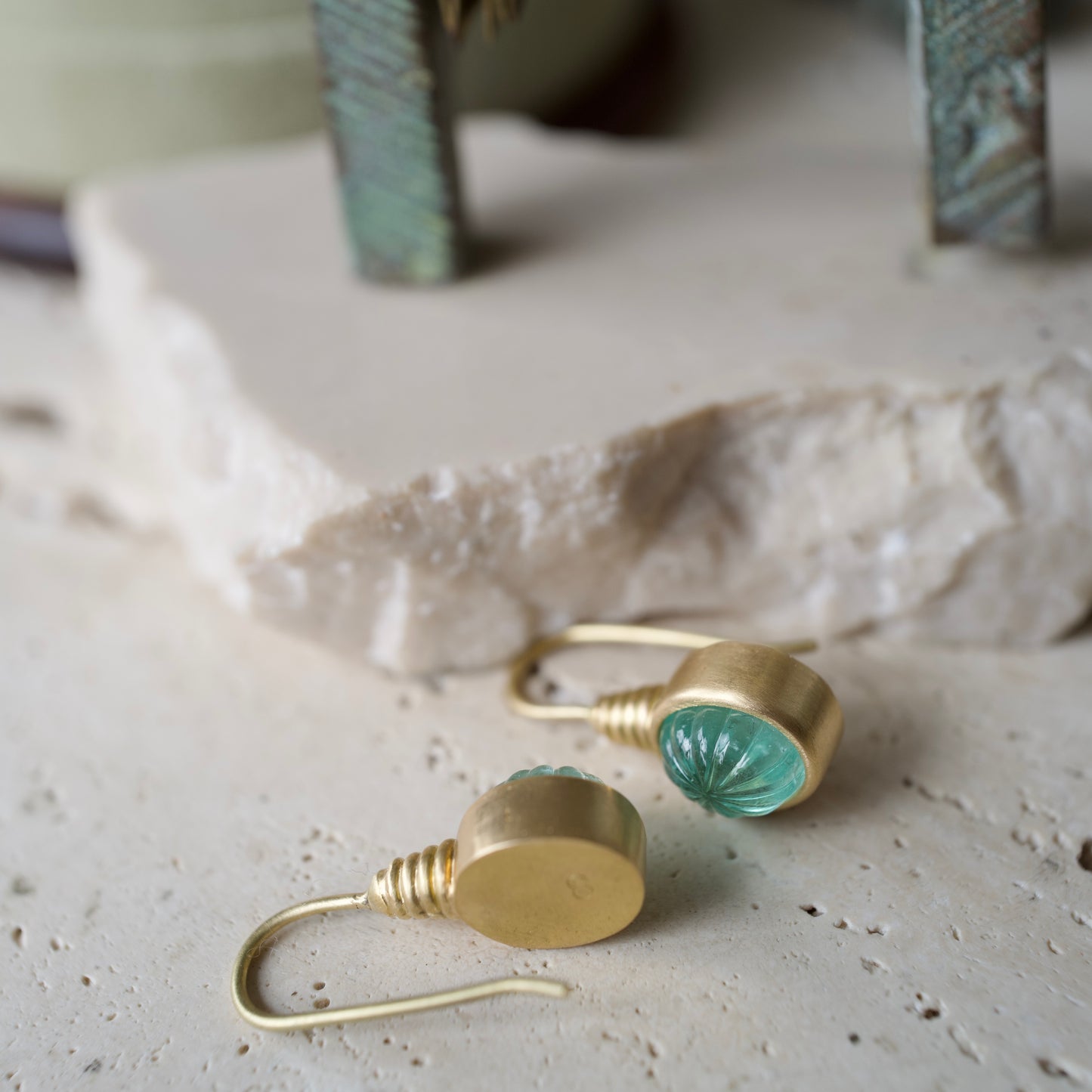 Carved emerald earrings