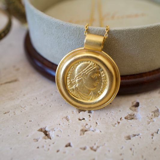 Antique Roman Gold Coin Pendant Necklace