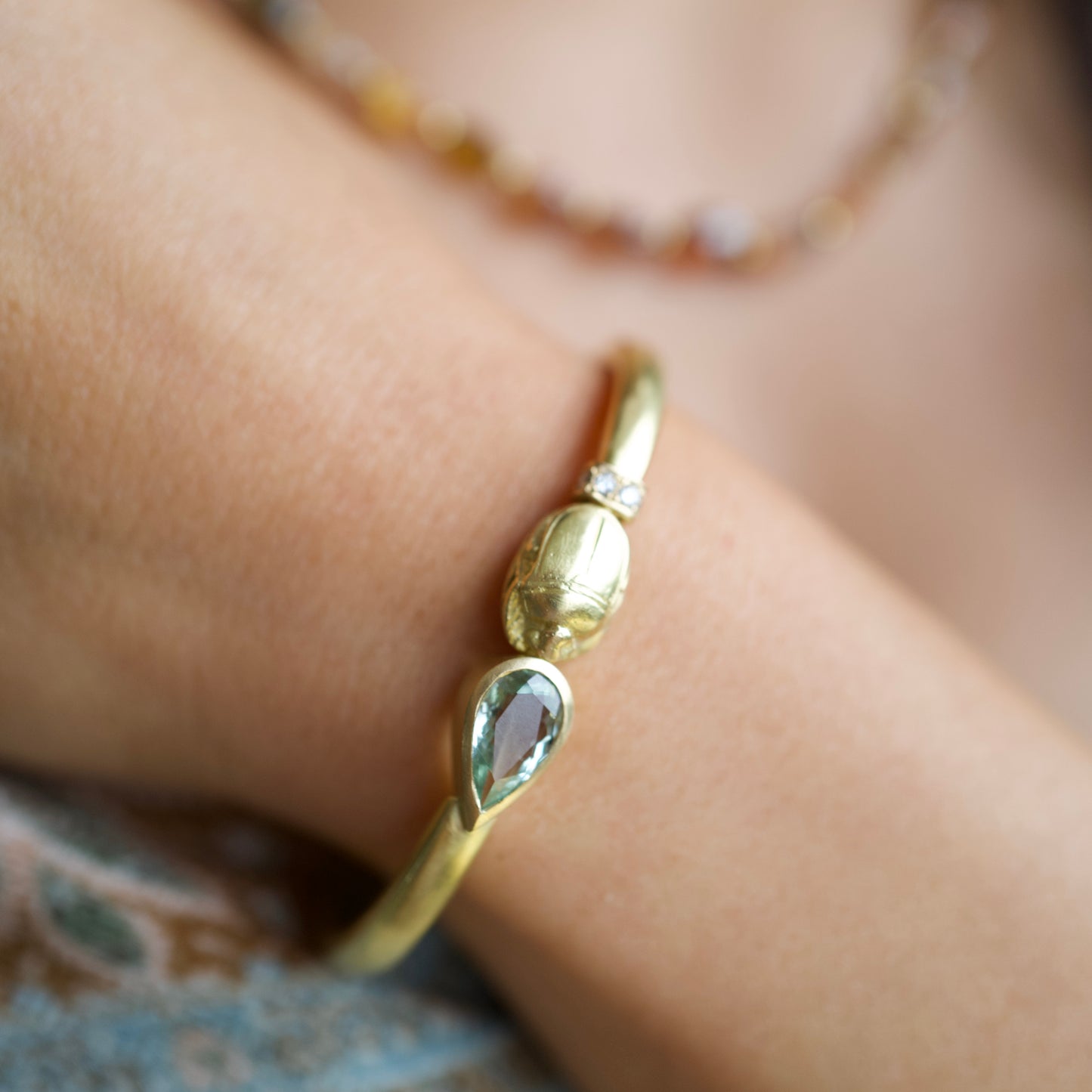 Tourmaline scarab cuff bracelet