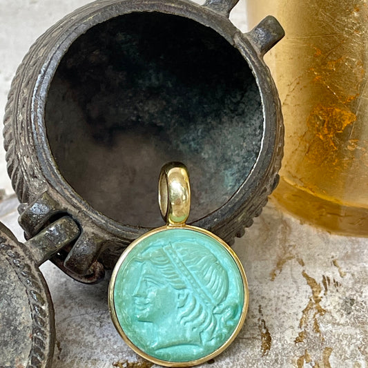 Italian carved turquoise pendant