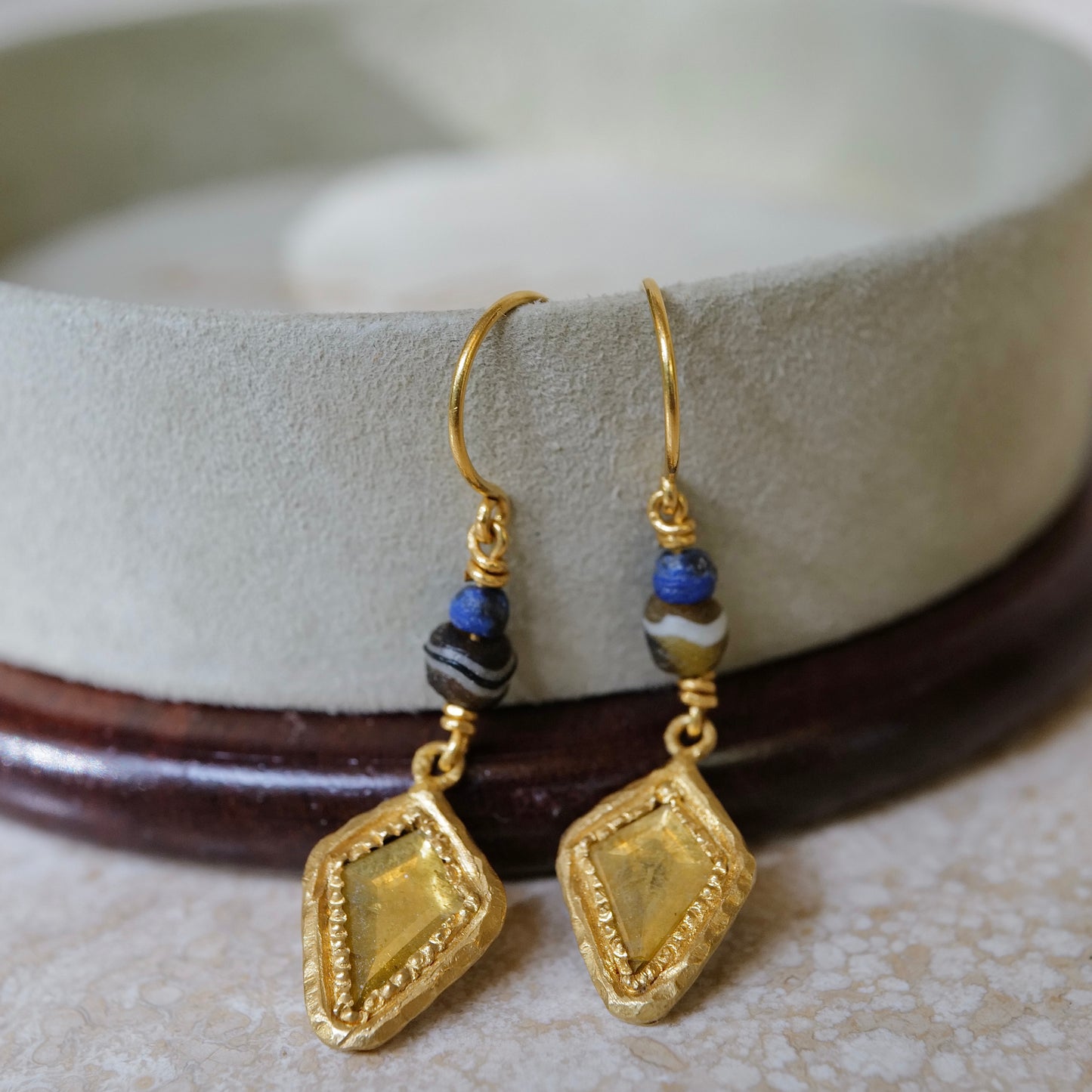 Sliced diamond and lapis lazuli earrings