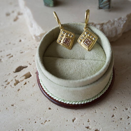 Cognac & Blue Diamond Earrings in Solid 18k Gold