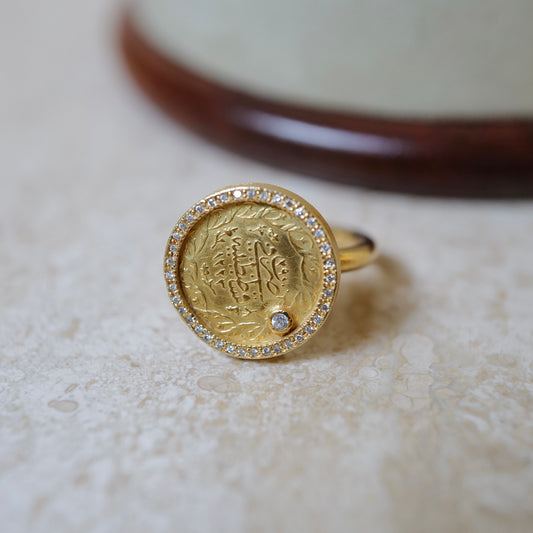 Antique gold coin and diamond ring