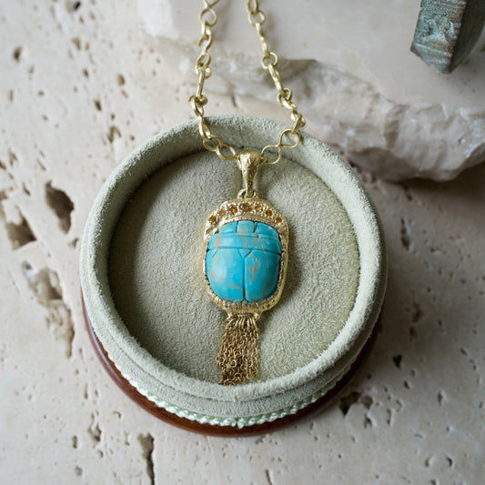 Turquoise scarab pendant necklace